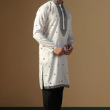 White Silk Blend Embroidered Kurta Set