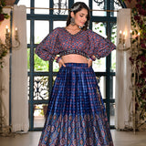 Royal Blue Satin Printed Lehenga Set
