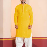 Bright Yellow Cotton Silk Embroidered Patiala Set