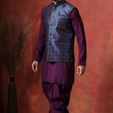 Solid Deep Purple Jacquard Indo-Western Kurta Set
