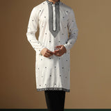 White Silk Blend Embroidered Kurta Set