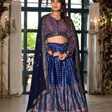 Royal Blue Satin Printed Lehenga Set