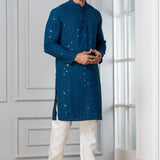 Classic Blue Cotton Silk Embroidered Kurta Set