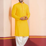 Bright Yellow Cotton Silk Embroidered Patiala Set