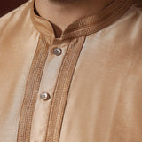 Beige Dupion Solid Kurta Set