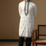 White Silk Blend Embroidered Kurta Set