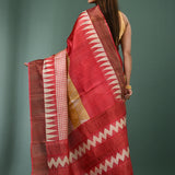 Red Tussar Silk Saree With Patterns