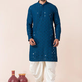 Dark Blue Cotton Silk Embroidered Dhoti Set