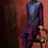 Solid Deep Purple Jacquard Indo-Western Kurta Set