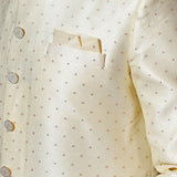 Pastel Cream Printed Cotton Blend Sherwani Set
