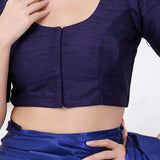 Navy Blue Solid Dupion Silk Blouse
