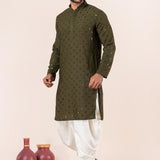 Olive Green Cotton Silk Embroidered Dhoti Set