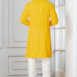 Bright Yellow Cotton Silk Embroidered Kurta Set