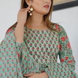 Green Cotton Floral Printed Kurta Set