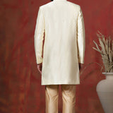 Pastel Cream Printed Cotton Blend Sherwani Set