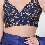 Navy Blue Silk Floral Embroidered Blouse