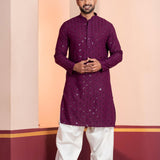 Purple Cotton Silk Embroidered Patiala Set