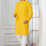 Bright Yellow Cotton Silk Embroidered Kurta Set