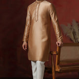 Beige Dupion Solid Kurta Set