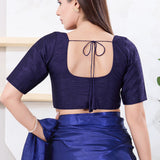 Navy Blue Solid Dupion Silk Blouse