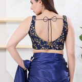 Navy Blue Silk Floral Embroidered Blouse