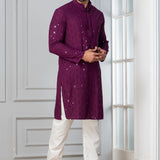 Purple Cotton Silk Embroidered Kurta Set