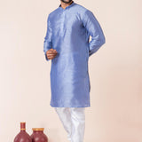 Sky Blue Solid Dupion Silk Kurta Set