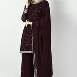 Dark Wine Georgette Gota Work Kurti Set