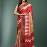 Red Tussar Silk Saree With Patterns