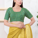 Dark Green Silk Printed Blouse