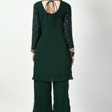 Bottle Green Georgette Gota Work Kurti Set