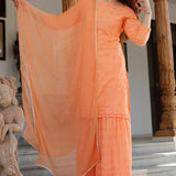 Light Orange Rayon Kurti Set With Dupatta