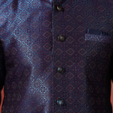 Dark Blue And White Jacquard Texture Sherwani Set