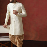 Pastel Cream Cotton Blend Printed Sherwani Set