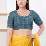 Dark Blue Silk Printed Blouse