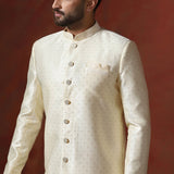 Pastel Cream Cotton Blend Printed Sherwani Set