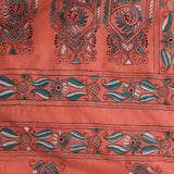 Dark Peach Blended Silk Kantha Stitched Saree