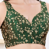 Dark Green Silk Floral Embroidered Blouse