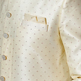 Pastel Cream Cotton Blend Printed Sherwani Set