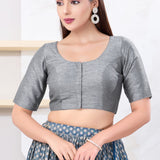 Ash Grey Solid Dupion Silk Blouse