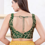 Dark Green Silk Floral Embroidered Blouse