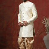 Pastel Cream Cotton Blend Printed Sherwani Set