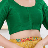 Basil Green Solid Dupion Silk Blouse