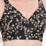 Black Silk Floral Embroidered Blouse