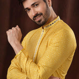 Cyber Yellow Art Silk Kurta Set With Shisha Work