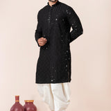 Black Cotton Silk Embroidered Dhoti Set