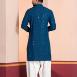 Teal Blue Cotton Silk Embroidered Patiala Set