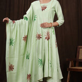 Light Green Hand Painted Modal Silk Kurta Set