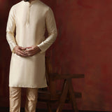 Cream Dupion Solid Kurta Set