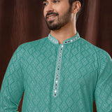 Sea Green Art Silk Kurta Set With Shisha Work